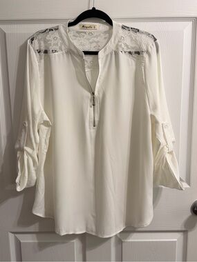 Maya Ivory Lace-Yoke Zip Front Blouse